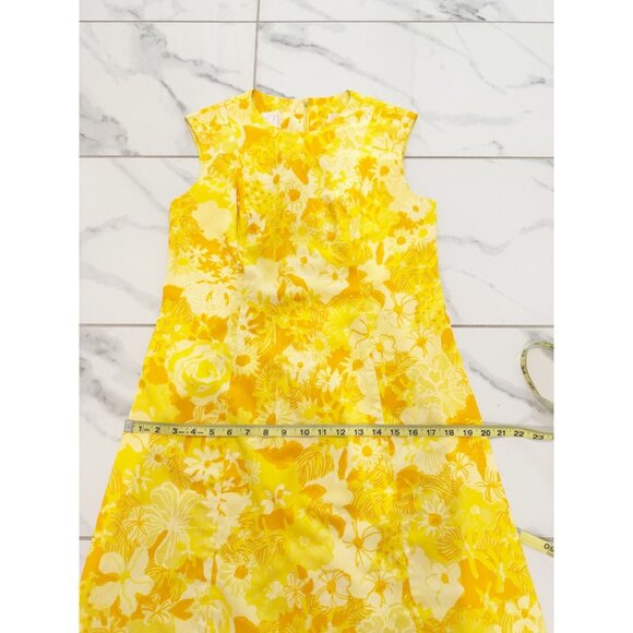 Vanda Fashions Vtg 1960s Mod Yellow Floral Print A line Sleeveless Dress Sz 10 - Picture 12 of 14
